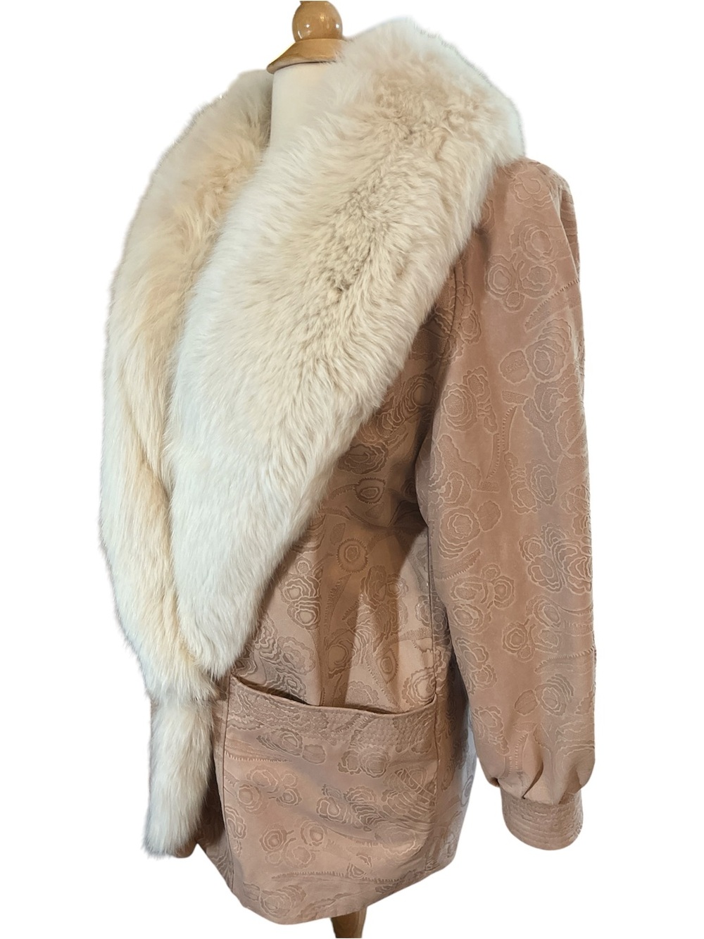 Vintage 80s Marvin Richard’s J Percy Blush suede Coat with Cream fur trim Size M - Picture 5 of 16